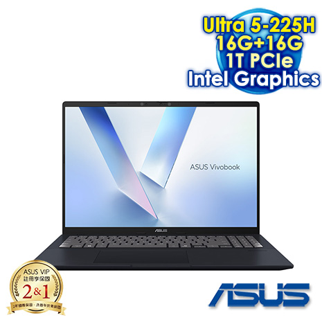 ASUS Vivobook 16 X1607CA-0021B225H 午夜藍 16吋AI筆電 (WUXGA IPS/Intel Ultra 5-225H/16G+16G DDR5/1T PCIE SSD/WIN 11)【全面升級特仕版】