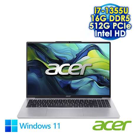 ACER Aspire Lite 16 AL16-52P-74BU 銀 16吋筆電 (WUXGA IPS/Intel i7-1355U/16G DDR5/512G SSD/WIN 11)
