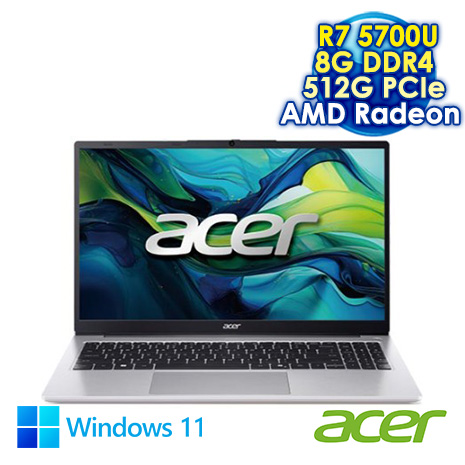 ACER Aspire Lite 15 AL15-41P-R0YW 銀 15.6吋筆電 (FHD IPS NTSC 45%/AMD Ryzen7 5700U/8G DDR4/512G PCIE SSD/WIN 11)【送周邊必備好禮】
