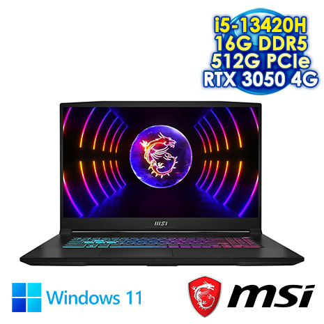 MSI KATANA-17-B13UCRK-1437TW 黑 17.3吋電競筆電 (FHD IPS 144Hz/Intel i5-13420H/16G DDR5/512G PCIE SSD/RTX 3050 4G/WIN 11)
