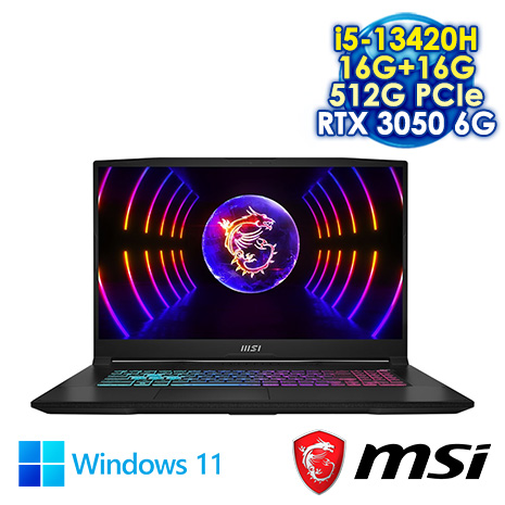 MSI KATANA17-B13UDXK-1418TW 黑 17.3吋電競筆電 (FHD IPS 144Hz/Intel i5-13420H/16G+16G DDR5/512G PCIE SSD/RTX 3050 6G/WIN 11)【記憶體升級特仕版】