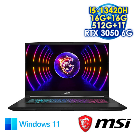 MSI KATANA17-B13UDXK-1418TW 黑 17.3吋電競筆電 (FHD IPS 144Hz/Intel i5-13420H/16G+16G DDR5/512G+1T PCIE SSD/RTX 3050 6G/WIN 11)【全面升級特仕版】