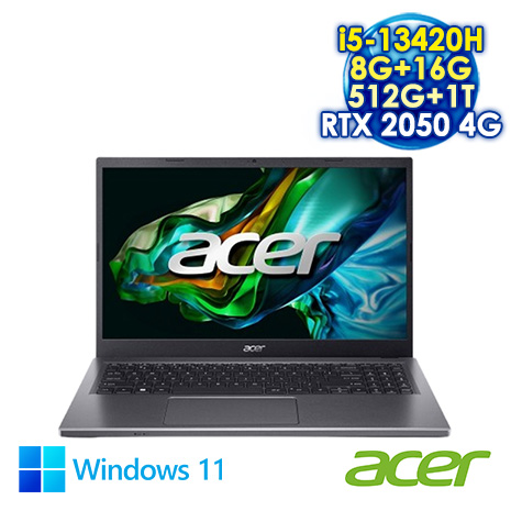 ACER Aspire 5 A515-58GM-59KT 灰 15.6吋筆電 (FHD IPS/Intel i5-13420H/8G+16G DDR4/512G+1T PCIE SSD/WIN 11)【全面升級特仕版】