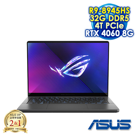 ASUS ROG Zephyrus G14 GA403UV-0042E8945HS-NBLO 日蝕灰 14吋電競筆電 (3K OLED 120HZ/AMD R9-8945HS/32G DDR5/4T PCIE SSD/NVIDIA RTX 4060 8G/WIN 11)【硬碟升級特仕版】
