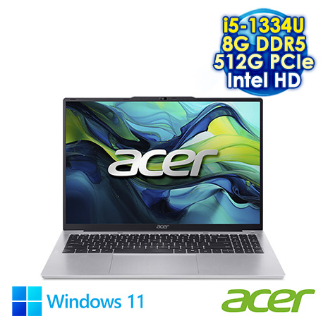 ACER Aspire Lite 16 AL16-52P-58ZE 銀 16吋筆電 (WUXGA IPS/Intel i5-1334U/8G DDR5/512G SSD/WIN 11)