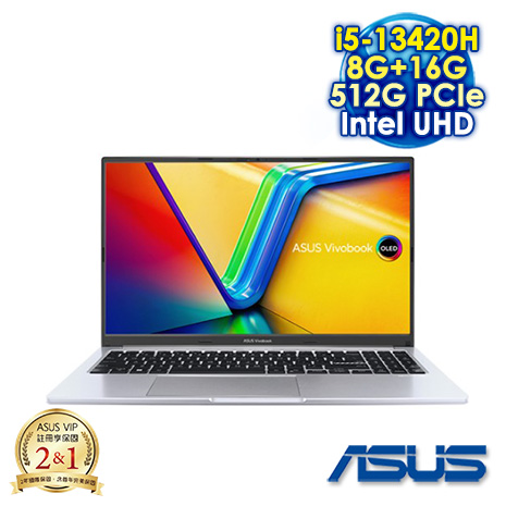 ASUS Vivobook 15 X1505VA-0321S13420H 酷玩銀 15.6吋筆電 (FHD OLED/Intel i5-13420H/8G+16G DDR4/512G PCIE SSD/WIN 11)【記憶體升級特仕版】