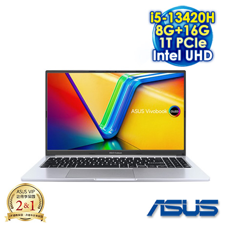 ASUS Vivobook 15 X1505VA-0321S13420H 酷玩銀 15.6吋筆電 (FHD OLED/Intel i5-13420H/8G+16G DDR4/1T PCIE SSD/WIN 11)【全面升級特仕版】