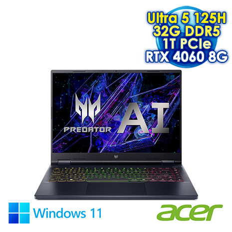 ACER Predator Helios Neo PHN14-51-58EM 黑 14.5吋電競筆電 (WQXGA IPS 120Hz/Intel Ultra 5 125H/32G DDR5/1T PCIE SSD/NVIDIA RTX 4060 8G/WIN 11)【硬碟升級特仕版】