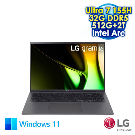 【AI新紀元M365大方送】LG gram 16Z90S-G.AD79C2 灰 16吋AI&Evo筆電 (WQXGA IPS/Intel Ultra 7 155H/32G DDR5/512G+2T PCIE SSD/WIN 11)【硬碟升級特仕版】