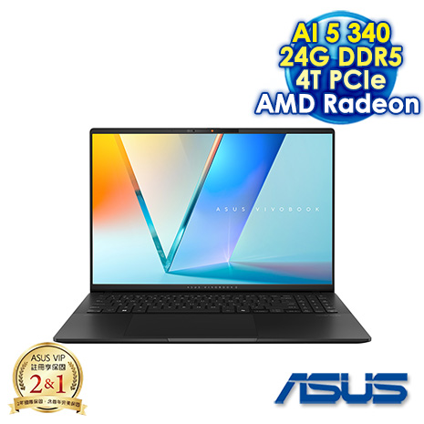 ASUS Vivobook S 16 OLED M5606KA-0058K340H 極致黑 16吋AI筆電 (3K OLED 120Hz/AMD Ryzen AI 5 340/24G DDR5/4T PCIE SSD/WIN 11)【硬碟升級特仕版】