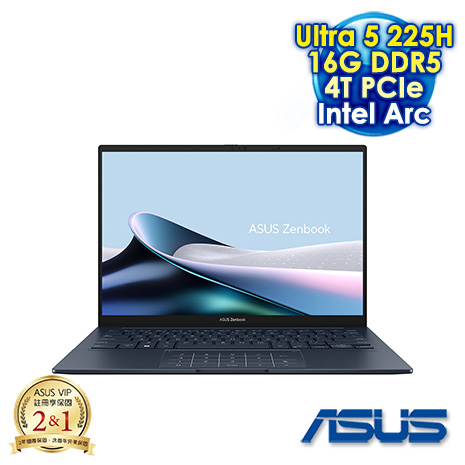 【硬碟升級特仕版】ASUS Zenbook 14 OLED UX3405CA 14吋AI觸控筆電 (WUXGA OLED/Intel Ultra 5 225H/16G DDR5/4T PCIE SSD/Intel Arc/WIN 11)