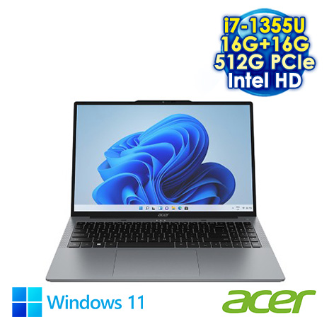 ACER Aspire Lite 16 AL16-52P-71Z7 銀 16吋筆電 (WUXGA IPS/Intel i7-1355U/16G+16G DDR5/512G SSD/WIN 11P)【記憶體升級特仕版】