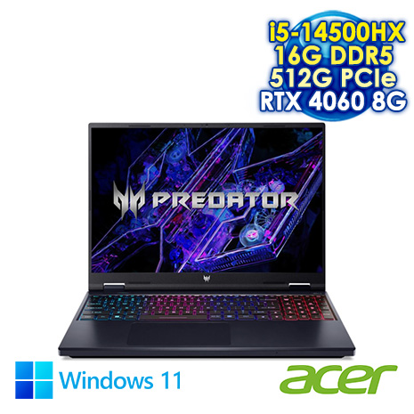 ACER Predator Helios Neo PHN16-72-504C 黑 16吋電競筆電 (WQXGA IPS 180Hz/Intel i5-14500HX/16G DDR5/512G PCIE SSD/NVIDIA RTX 4060 8G/WIN 11)