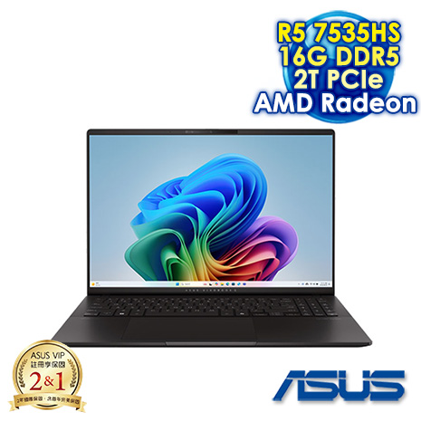 ASUS Vivobook S16 OLED M5606NA-0068K7535HS 極致黑 16吋筆電 (3.2K OLED 120Hz/AMD Ryzen 5 7535HS/16G DDR5/2T PCIE SSD/WIN 11)【硬碟升級特仕版】