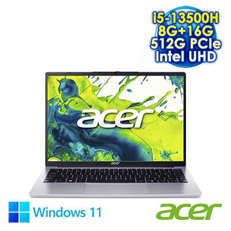 ACER Aspire Lite 14 AL14-71P-53T3 銀 14吋筆電 (WUXGA IPS/Intel i5-13500H/8G+16G DDR5/512G SSD/WIN 11)【記憶體升級特仕版】