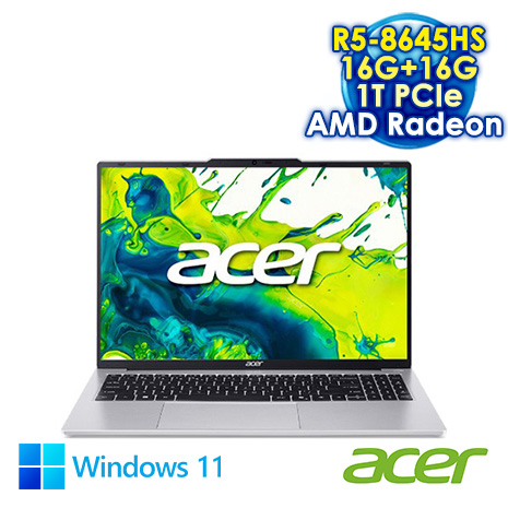 ACER Aspire Lite 16 AL16-61P-R2P6 銀 16吋筆電 (WUXGA IPS/R5-8645HS/16G+16G DDR5/1T SSD/WIN 11)【全面升級特仕版】