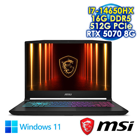 MSI Katana 15 HX B14WGK-059TW 黑 15.6吋電競筆電 (QHD IPS 165Hz/Intel i7-14650HX/16G DDR5/512G PCIE SSD/RTX 5070 8G/WIN 11)