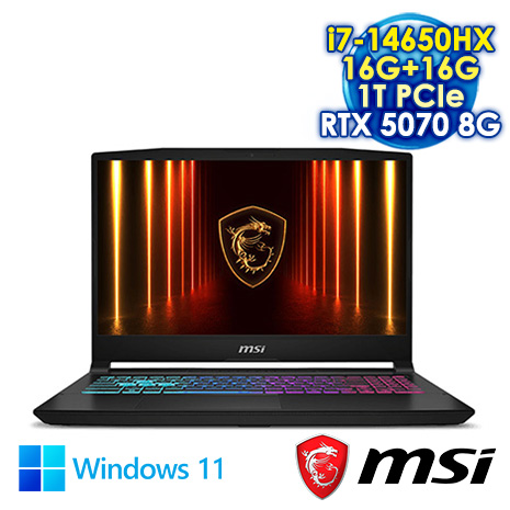 MSI Katana 15 HX B14WGK-059TW 黑 15.6吋電競筆電 (QHD IPS 165Hz/Intel i7-14650HX/16G+16G DDR5/1T PCIE SSD/RTX 5070 8G/WIN 11)【全面升級特仕版】