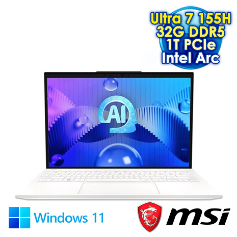 MSI Prestige 13 AI Evo A1MG-210TW 純淨白 13.3吋AI&EVO筆電 (2.8K OLED/Intel Ultra 7-155H/32G DDR5/1T PCIE SSD/WIN 11 PRO)【MSI豪禮大放送】