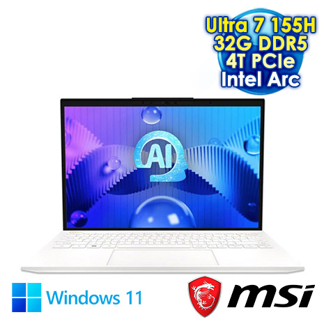 MSI Prestige 13 AI Evo A1MG-210TW 純淨白 13.3吋AI&EVO筆電 (2.8K OLED/Intel Ultra 7-155H/32G DDR5/4T PCIE SSD/WIN 11 PRO)【硬碟升級特仕版】【MSI豪禮大放送】