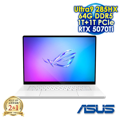 ASUS ROG Zephyrus G16 GU605CR-0028H285H-NBLO 鉑月銀 16吋AI電競筆電 (2.5K OLED 240Hz/Ultra 9 285HX/64G DDR5/1T+1T PCIE SSD/NVIDIA RTX 5070 Ti 12G/WIN 11)【硬碟升級特仕版】
