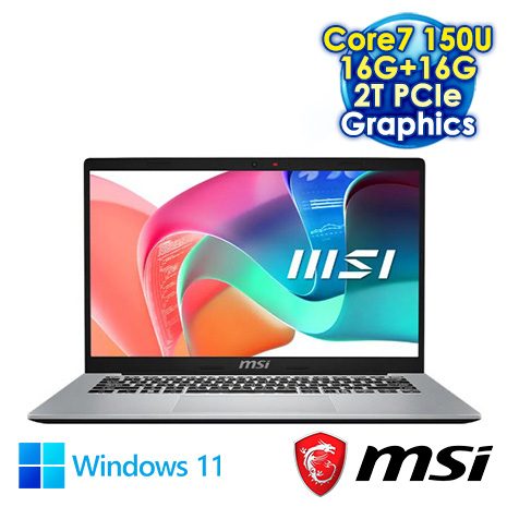 MSI Modern 14 F1MG-003TW 銀 14吋商用筆電 (FHD IPS/Intel Core 7 150U/16G+16G DDR4/2T PCIE SSD/WIN 11)【全面升級特仕版】