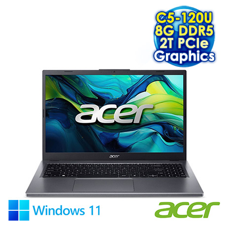 ACER Aspire 15 A15-51P-59PH 灰 15.6吋筆電 (FHD/Intel Core 5 120U/8G DDR5/2T PCIE SSD/WIN 11)【硬碟升級特仕版】