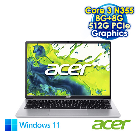 ACER Aspire Lite 14 AL15-33P-31JK 銀 14吋筆電 (FHD IPS/Intel Core 3 N355/8G+8G DDR5/512G SSD/WIN 11)【記憶體升級特仕版】