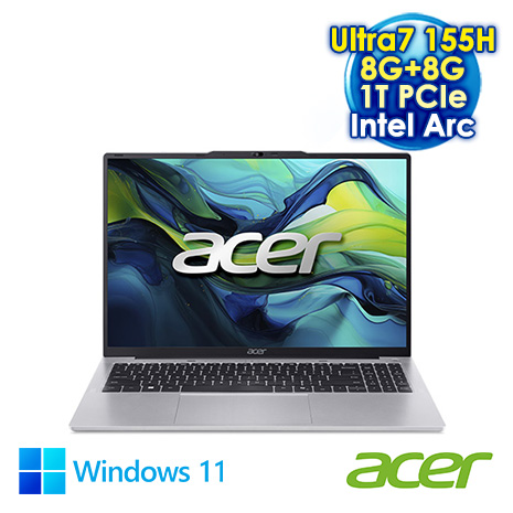 ACER Aspire Lite 16 AL16-71M-795Q 銀 16吋筆電 (WUXGA IPS/Intel Ultra7 155H/16G DDR5/1T PCIe SSD/WIN 11)