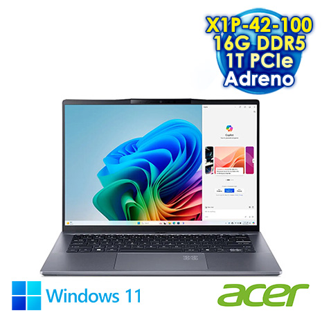 ACER Swift Go 14 AI SFG14-01-X2EE 銀 14.5吋AI筆電 (WUXGA IPS 120Hz/Qualcomm Snapdragon X Plus X1P-42-100/16G DDR5/1T PCIE SSD/WIN 11)