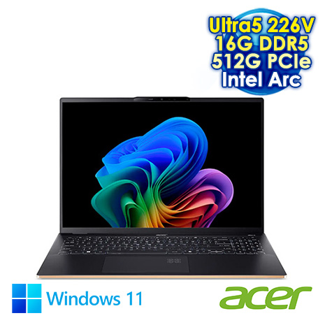 ACER Swift 16 SF16-51-574J 黑 16吋AI輕薄筆電 (2.8K OLED/Intel Ultra5 226V/16G DDR5/512G PCIE SSD/WIN 11)