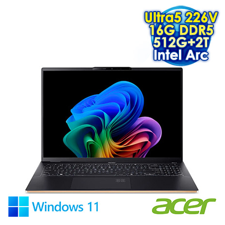 ACER Swift 16 SF16-51-574J 黑 16吋AI輕薄筆電 (2.8K OLED/Intel Ultra5 226V/16G DDR5/512G+2T PCIE SSD/WIN 11)【硬碟升級特仕版】