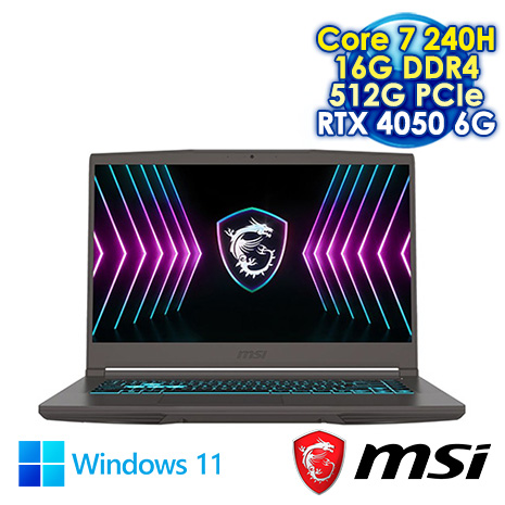 MSI THIN 15 B2RVE-3078TW 黑 15.6吋電競筆電 (FHD IPS 144Hz/Intel Core 7 240H/16G DDR4/512G PCIE SSD/RTX 4050 6G/WIN 11)【MSI電競豪禮】