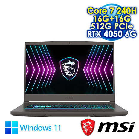 MSI THIN 15 B2RVE-3078TW 黑 15.6吋電競筆電 (FHD IPS 144Hz/Intel Core 7 240H/16G+16G DDR4/512G PCIE SSD/RTX 4050 6G/WIN 11)【記憶體升級特仕版】【MSI電競豪禮】