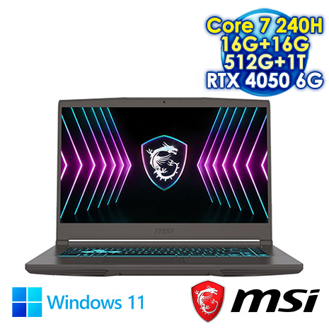 MSI THIN 15 B2RVE-3078TW 黑 15.6吋電競筆電 (FHD IPS 144Hz/Intel Core 7 240H/16G+16G DDR4/512G+1T PCIE SSD/RTX 4050 6G/WIN 11)【全面升級特仕版】【MSI電競豪禮】
