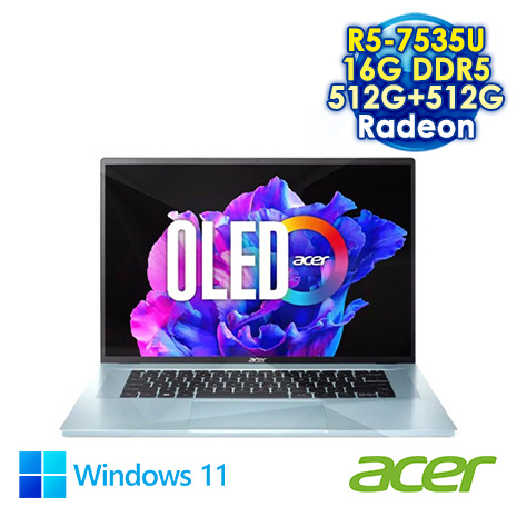 ACER Swift Edge SFE16-42-R07Q 極光銀 16吋輕薄筆電 (WQUXGA OLED/AMD R5-7535U/16G DDR5/512G+512G PCIE SSD/WIN 11)【硬碟升級特仕版】