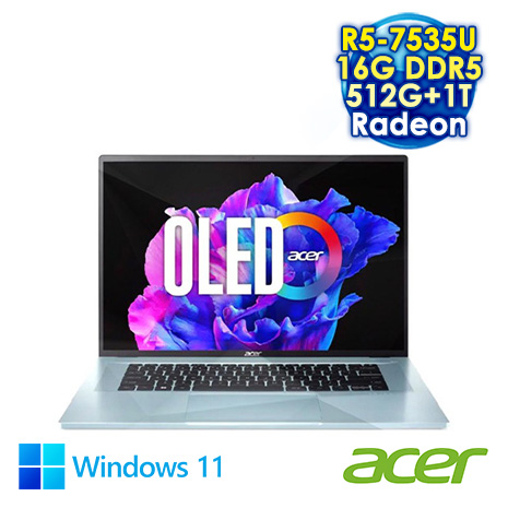 ACER Swift Edge SFE16-42-R07Q 極光銀 16吋輕薄筆電 (WQUXGA OLED/AMD R5-7535U/16G DDR5/512G+1T PCIE SSD/WIN 11)【硬碟升級特仕版】