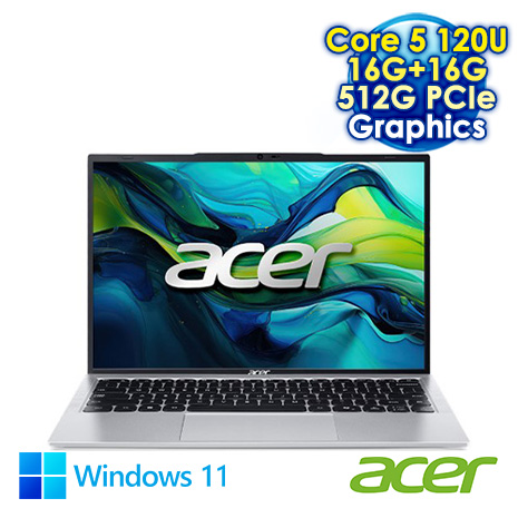 ACER Aspire Lite 14 AL14-51P-52L7 銀 14吋筆電 (WUXGA IPS/Intel Core 5 120U/16G+16G DDR5/512G PCIE SSD/WIN 11)【記憶體升級特仕版】