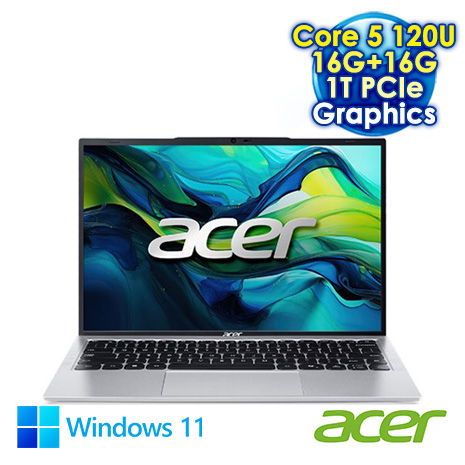 ACER Aspire Lite 14 AL14-51P-52L7 銀 14吋筆電 (WUXGA IPS/Intel Core 5 120U/16G+16G DDR5/1T PCIE SSD/WIN 11)【全面升級特仕版】