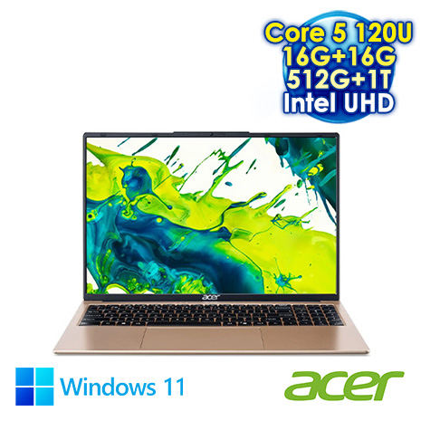 ACER Aspire Lite 16 AL16-54P 16吋文書筆電 (WUXGA IPS/Intel Core 5-120U/16G+16G DDR5/512G+1T SSD/WIN 11)【全面升級特仕版】
