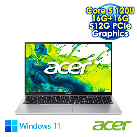 ACER Aspire Lite 17 AL17-51P-57Z0 銀 17.3吋筆電 (FHD IPS/Intel Core 5-120U/16G+16G DDR5/512G PCIe SSD/WIN 11)【記憶體升級特仕版】