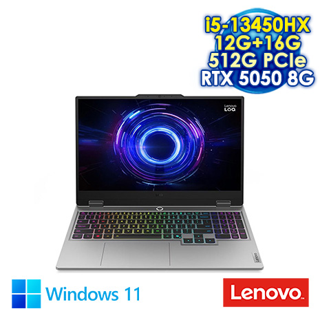 Lenovo LOQ 15IRX10 83JE00K8TW 灰 15.6吋電競筆電 (FHD IPS 144Hz/Intel Core i5-13450HX/12G+16G DDR5/512G PCIE SSD/ RTX 5050 8G/WIN 11)【記憶體升級特仕版】