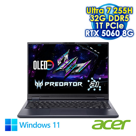 ACER Predator Helios Neo 14 PHN14-71-74GT 黑 14.5吋AI電競筆電 (WQXGA+ OLED 120Hz/Intel Ultra7 255H/32G DDR5/1T PCIE SSD/NVIDIA RTX 5060 8G/WIN 11)