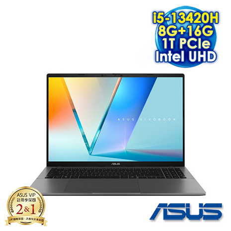 ASUS Vivobook S16 S3607VA-0042G13420H 夜幕灰 16吋效能筆電 (WUXGA IPS 144Hz/Intel i5-13420H/8G+16G DDR5/1T PCIE SSD/WIN 11)【全面升級特仕版】