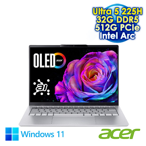 ACER Swift Go 14 SFG14-74-55TY 銀 14吋AI&Evo筆電 (WUXGA OLED/Intel Ultra 5 225H/32G DDR5/512G PCIE SSD/WIN 11)