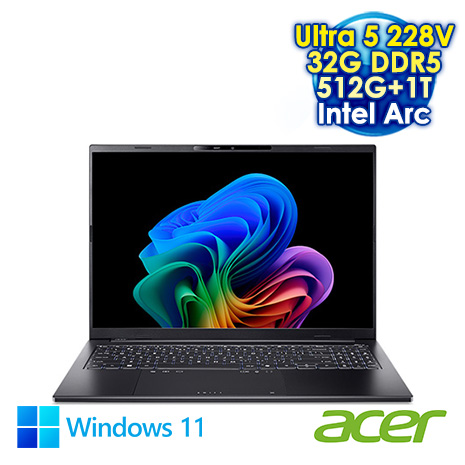 ACER Swift Go 16 SFG16-74-58QT 黑 16吋AI效能筆電 (WUXGA+ OLED/Intel Ultra 5 228V/32G DDR5/512G+1T PCIE SSD/Intel Arc/WIN 11)【硬碟升級特仕版】