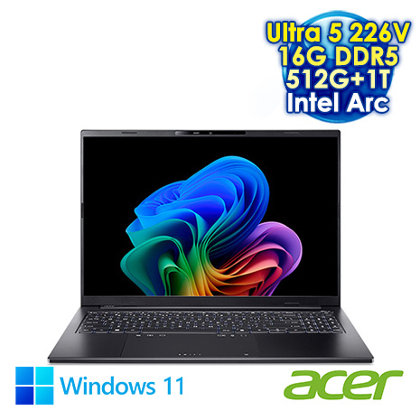 ACER Swift Go 16 SFG16-74-59TK 黑 16吋AI效能筆電 (WUXGA+ OLED/Intel Ultra 5 226V/16G DDR5/512G+1T PCIE SSD/Intel Arc/WIN 11)【硬碟升級特仕版】