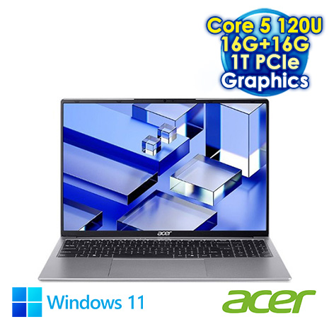 ACER Aspire Pro APRO16-51P-55TB 曜月灰 16吋商務效能筆電 (WUXGA IPS/Intel Core 5 120U/16G+16G DDR5/1T PCIE SSD/WIN 11 PRO)【記憶體升級特仕版】