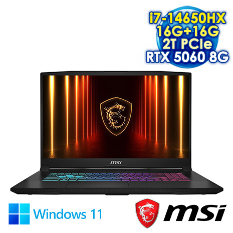 MSI Katana 17 HX B14WFK-203TW 黑 17.3吋電競筆電 (QHD IPS 240Hz/Intel i7-14650HX/16G+16G DDR5/2T PCIE SSD/RTX 5060 8G/WIN 11)【全面升級特仕版】