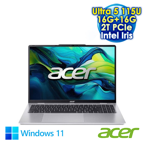 ACER Aspire Lite 16 AL16-53P-51Y1 銀 16吋AI效能筆電 (WUXGA IPS/Intel Ultra 5 115U/16G+16G DDR5/2T PCIE SSD/WIN 11)【全面升級特仕版】